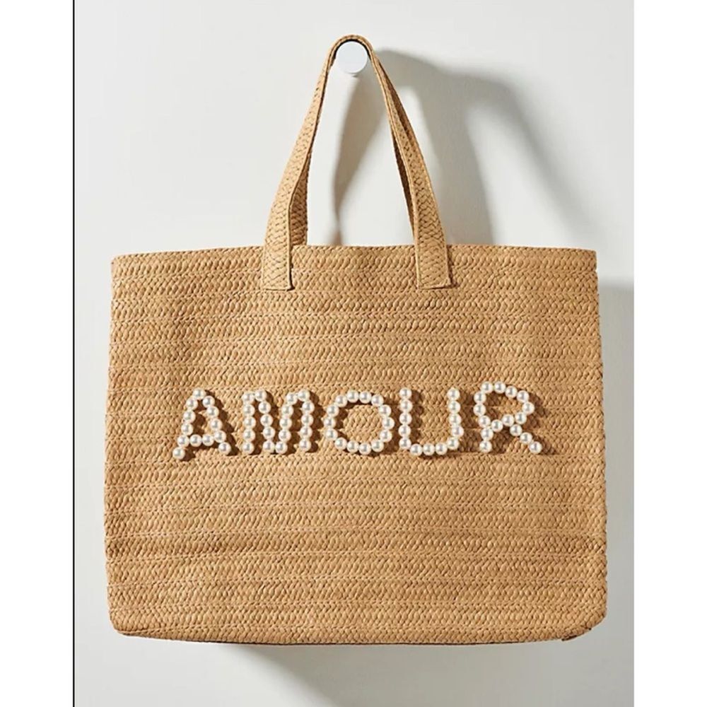 BTB Los Angeles
 Amour Beaded Straw Tote / New No Tags
